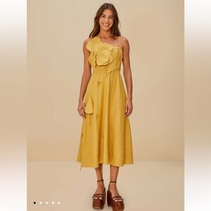 Farm Rio Sand Garden Ecovero Lenzing Euroflax Floral Applique Midi Dress L